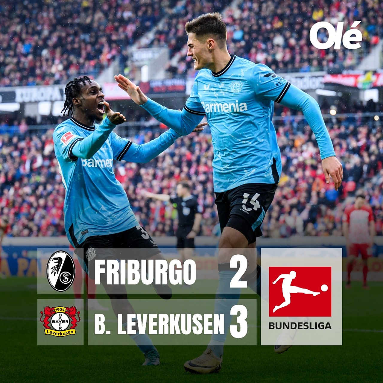 勒沃库森在客场击败弗赖堡，排名上升